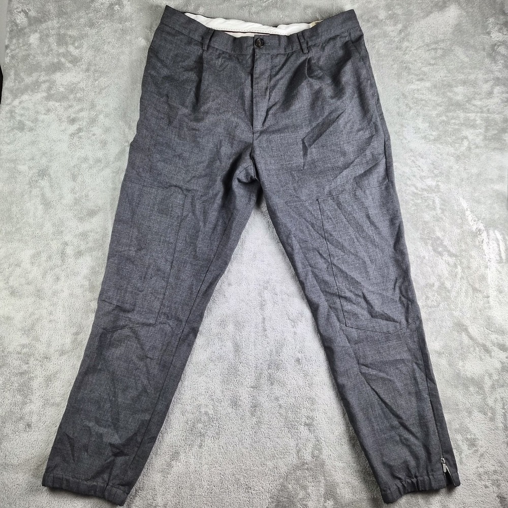 Brunello Cucinelli Pants 58 Gray Wool Elastic Hem Side Zip Jogger Made Italy